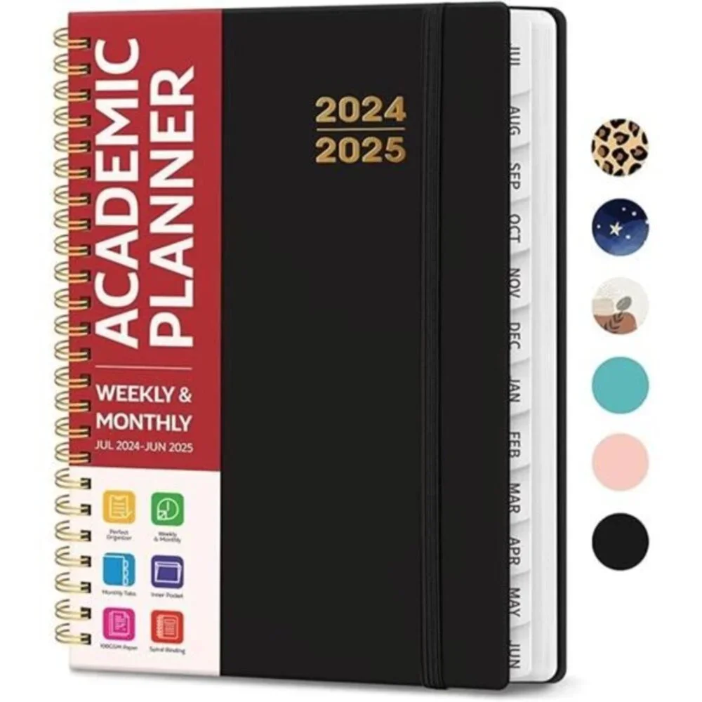 Academic Planner 2024-2025: A5 Monthly &‎ Weekly Calendar with Tabs, Black